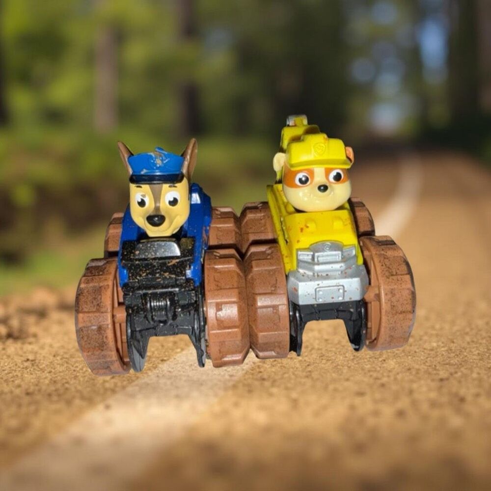 Paw Patrol Chase Rubble Muddy Monster Truck Rescue Racers Toy 3.5" Lot of 2 B23